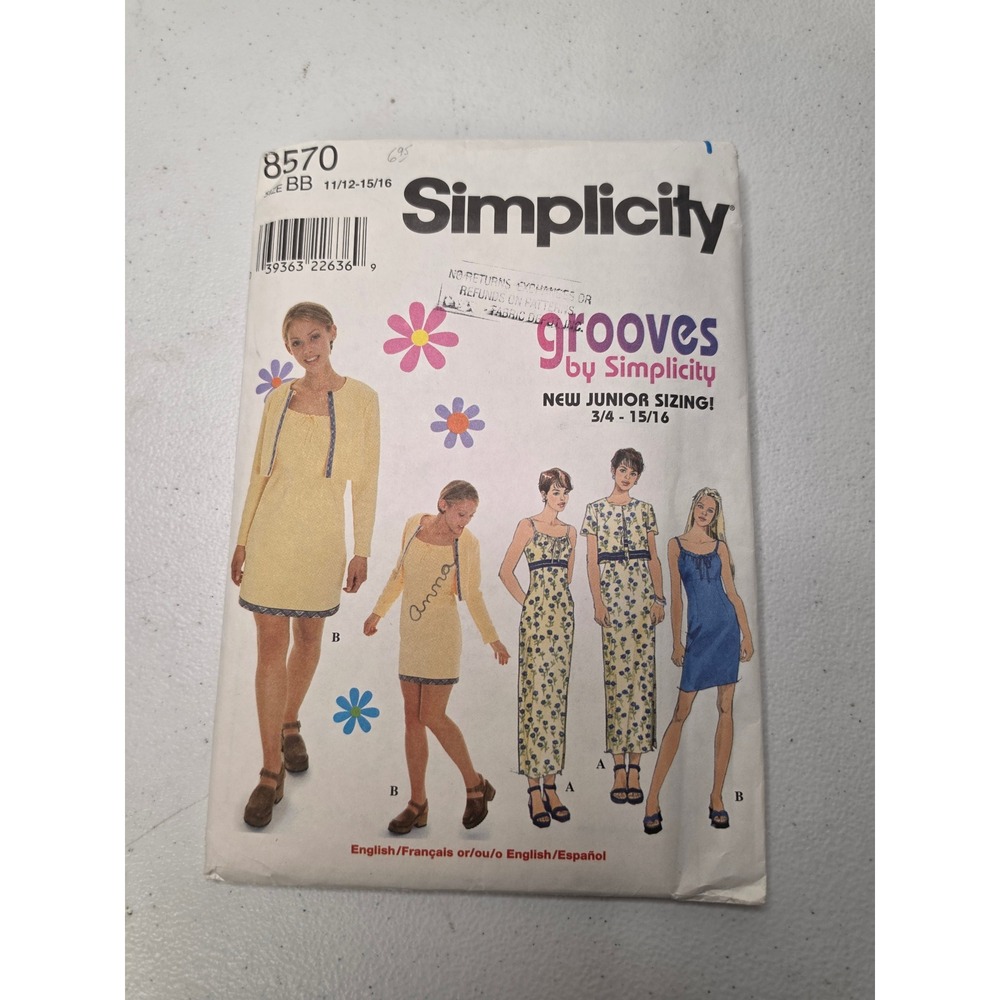 Simplicity 8570 Grooves Junior Dress and Jacket Sewing Pattern Size 3/4-15/16